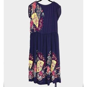 JT Dress Vintage Womens Large Blue Floral Short Sleeve Elastic Waist Pullover